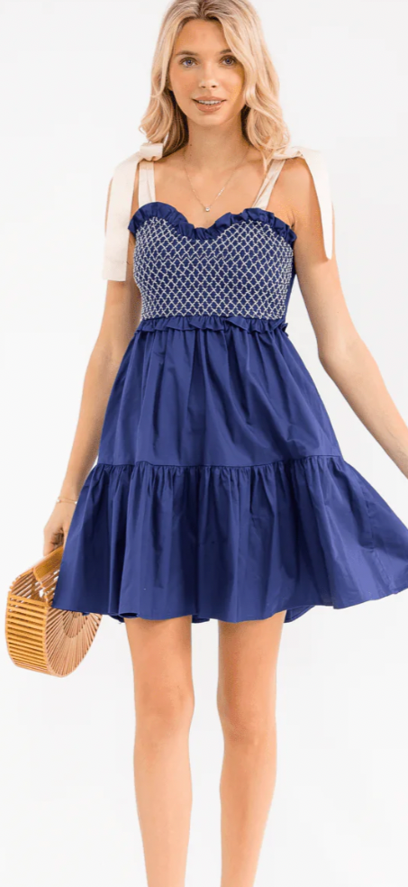 Nury navy smocked dress