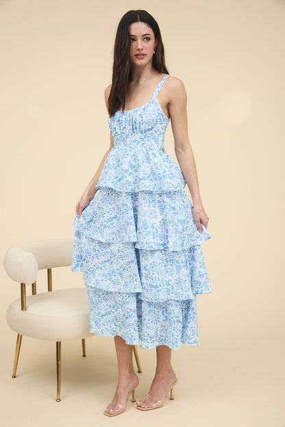 Francesca FLORAL BACK TIERED RUFFLE TIERED MAXI DRESS