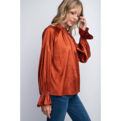 FRILLED COLLAR SATIN BLOUSE