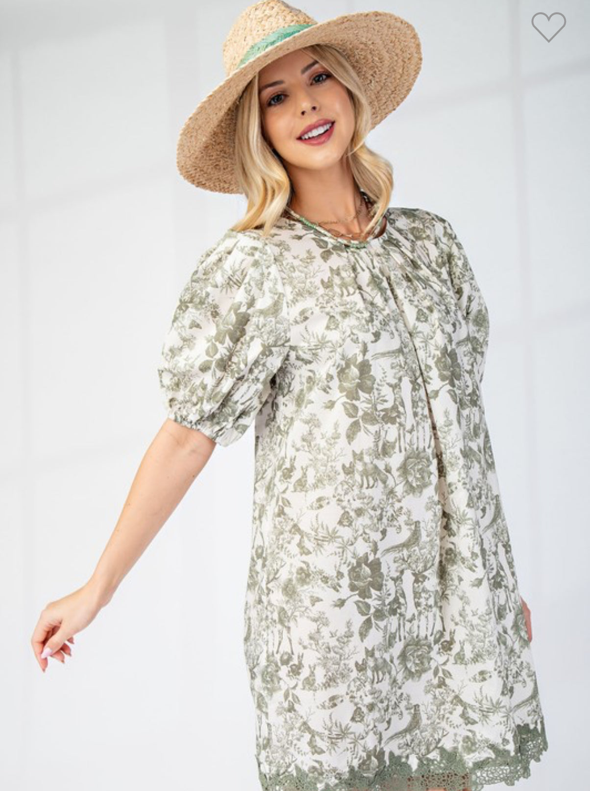 Presley pleated round neck puff sleeve dress