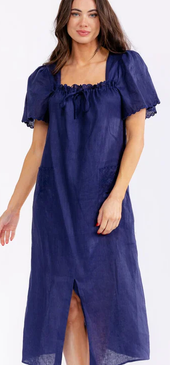 Lara linen maxi scallop dress