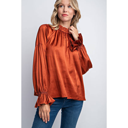 FRILLED COLLAR SATIN BLOUSE