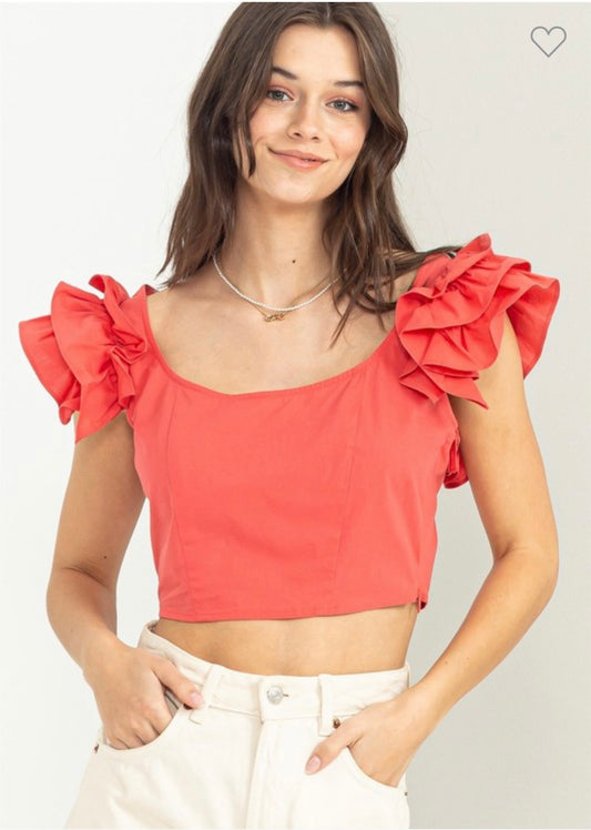 Ruffle sleeve crop top