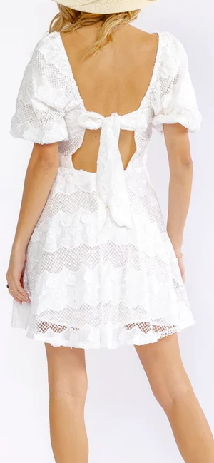Pippa puff sleeve square neck tie back dress