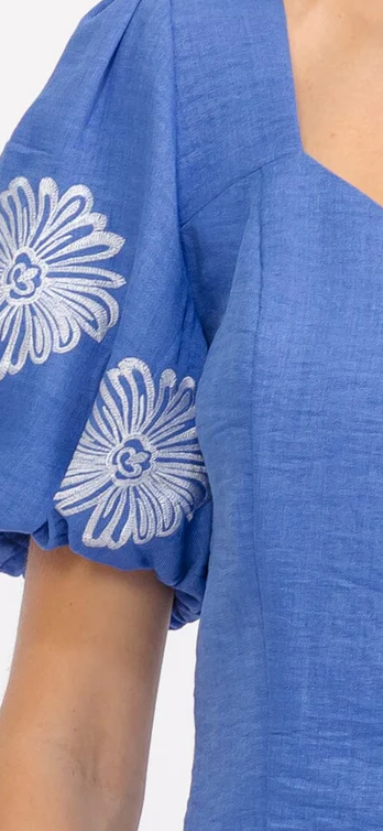 Ellen Embroidered v neck crop top smocked back