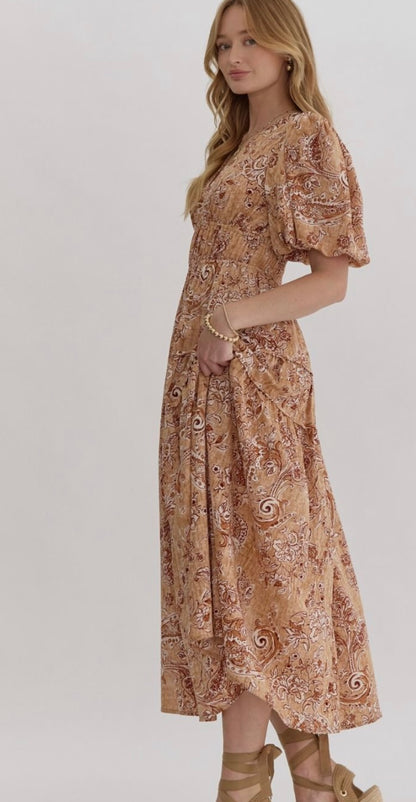 Prissy paisley puff sleeve dress