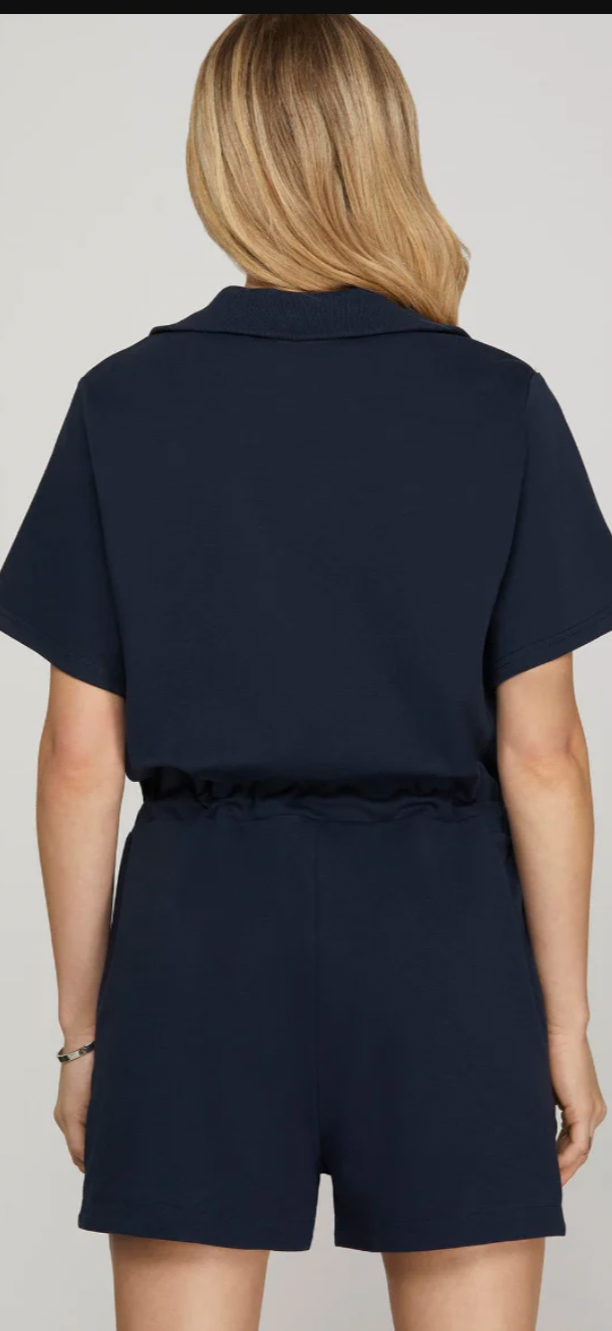 Scuba half sleeve half zip scuba knit romper