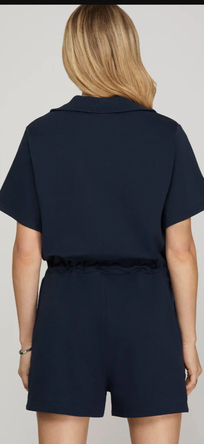 Scuba half sleeve half zip scuba knit romper