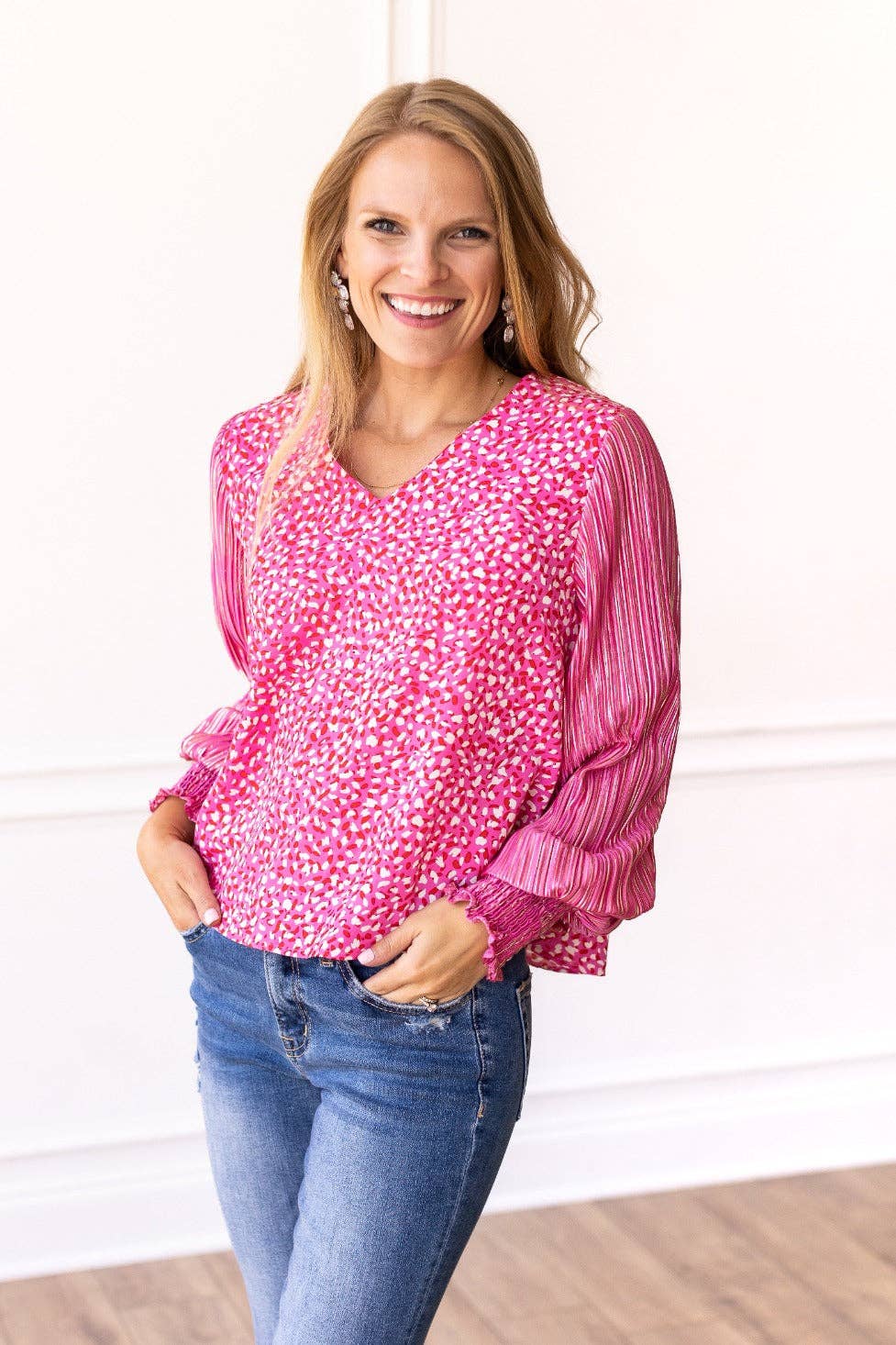 Glamour Gaze Pink Top with Shimmer Sleeves