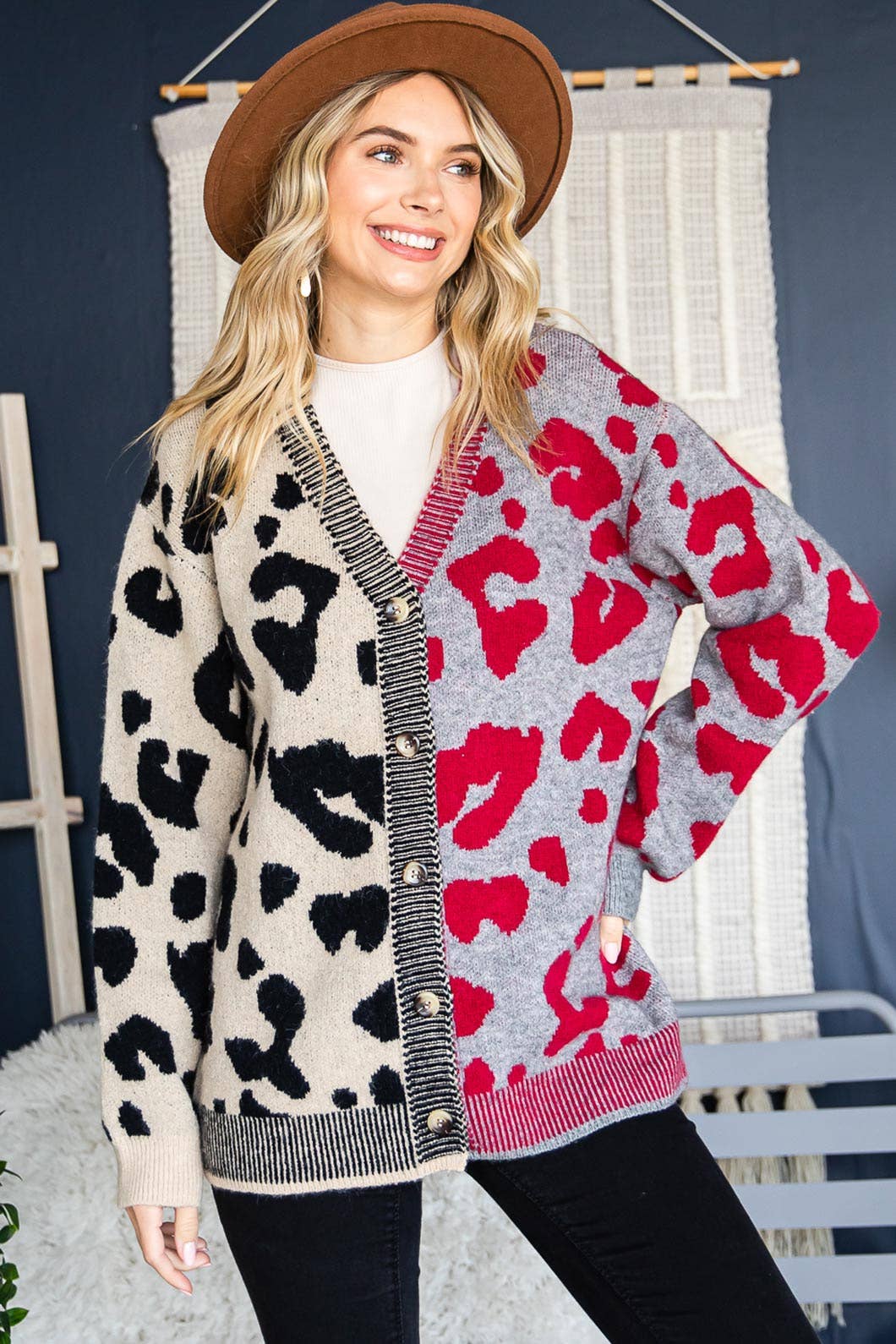 Lexi Leopard Print Blocked Sweater Cardigan