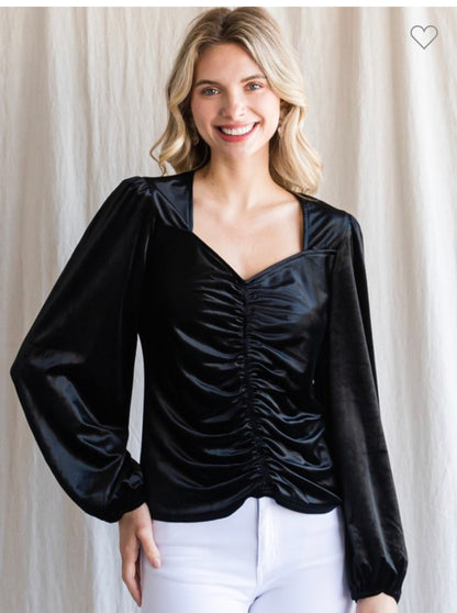 Solid black velvet sweetheart neck top