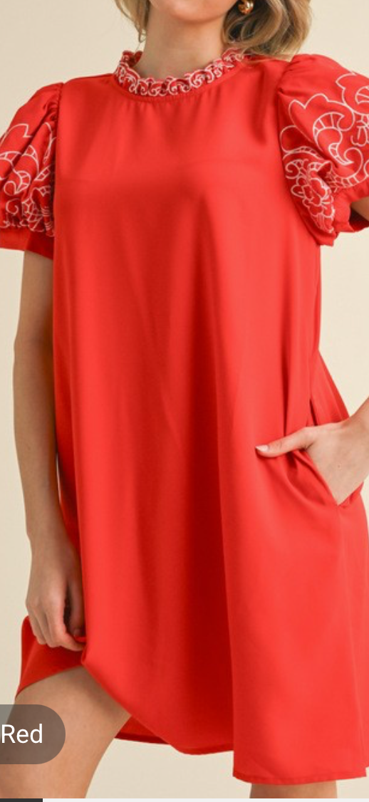 Emily embroidered puff sleeve dress