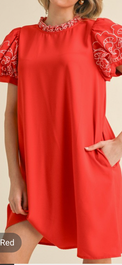 Emily embroidered puff sleeve dress