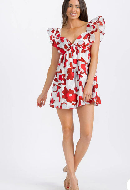 Ronnie ruffle sleeve romper - tie knot open back