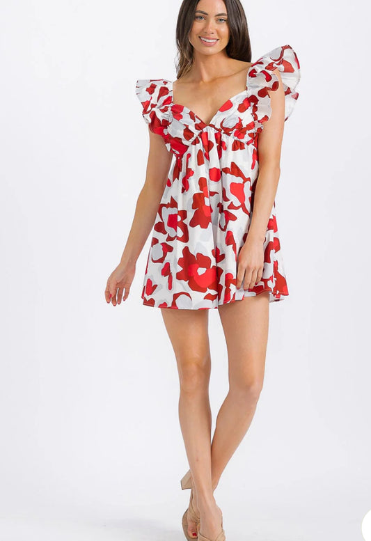 Ronnie ruffle sleeve romper - tie knot open back