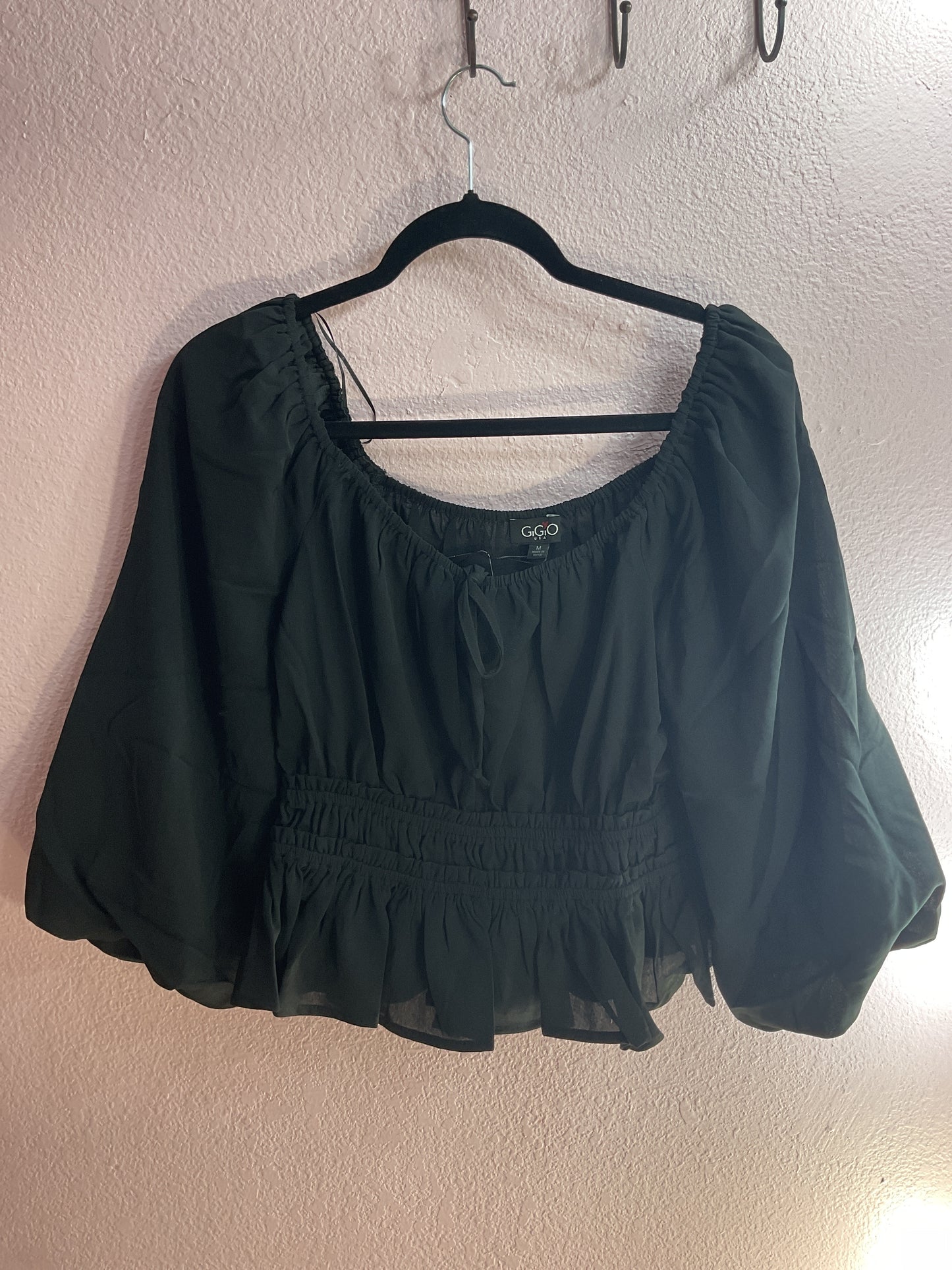 BUBBLE SLEEVE ELASTIC WAIST BLOUSE