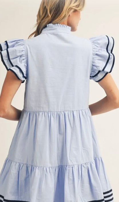 Elle embroidered ruffle sleeve dress