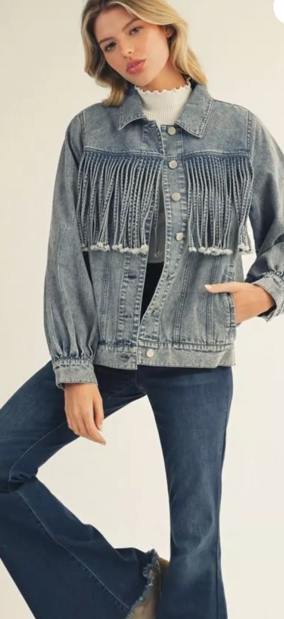 Felice fringe denim jacket pre sale $38