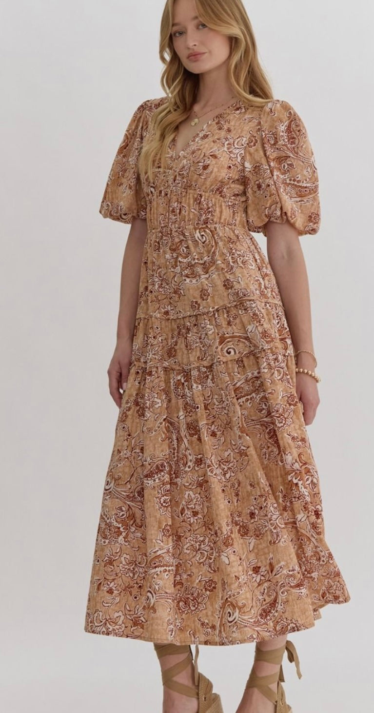 Prissy paisley puff sleeve dress