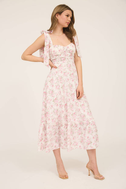 Felicity FLORAL TIE STRAP RUCHED DETAIL MAXI DRESS