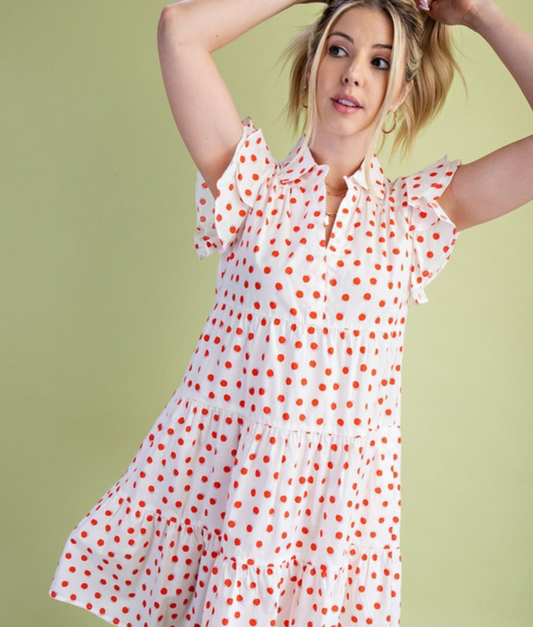 Opalite orange polka dot dress
