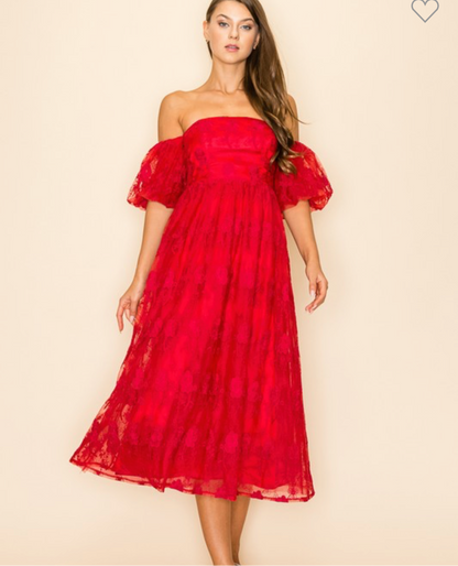 Sia deep red off shoulder dress