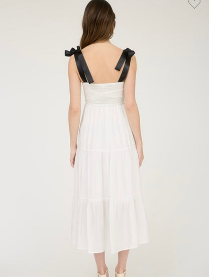 Erika embroidered detail ribbon strap Maxi dress