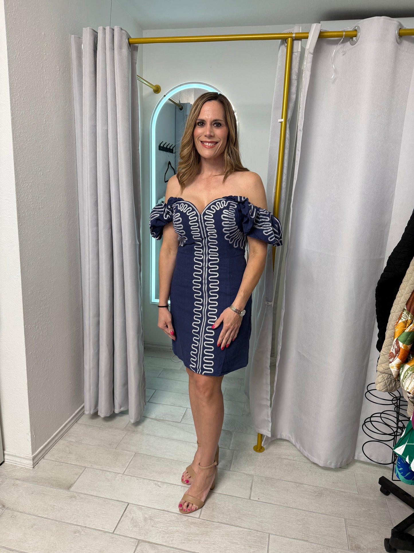 Embroidered off shoulder dress