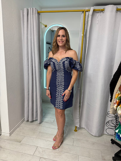 Embroidered off shoulder dress