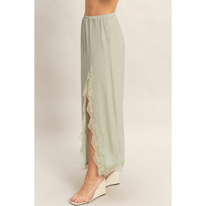 Skirt With Front Slit And Lace Hem