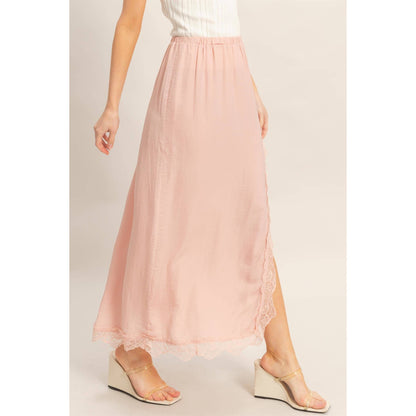 Skirt With Front Slit And Lace Hem