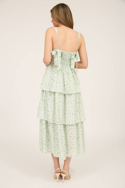 Fabiola FLORAL SLEEVELESS CORSET RUFFLE TIERED MIDI DRESS