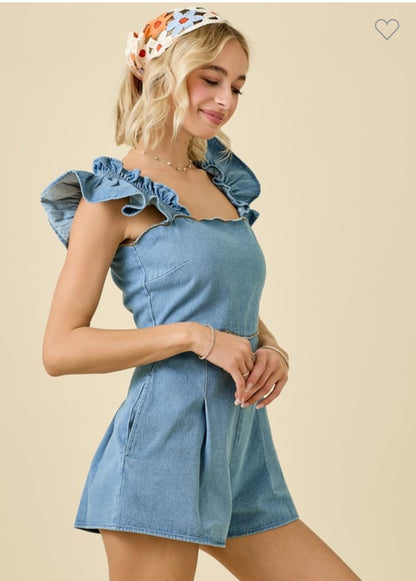 Sia scalloped edge denim romper