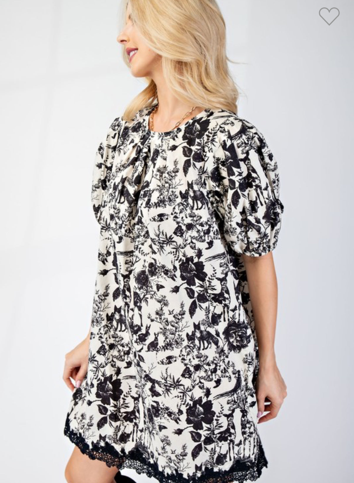 Presley pleated round neck puff sleeve dress