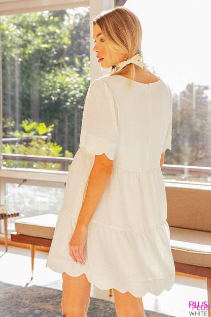 DANIELLE LINEN EFFECT BABYDOLL DRESS WITH PUFF SLEEVES