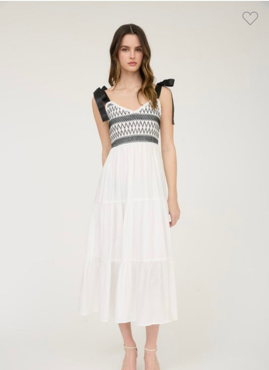 Erika embroidered detail ribbon strap Maxi dress
