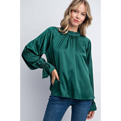 FRILLED COLLAR SATIN BLOUSE