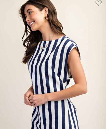 Nayeli navy striped dress / open back