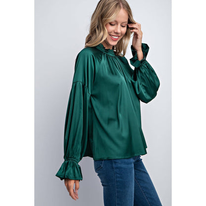 FRILLED COLLAR SATIN BLOUSE