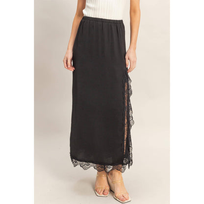Skirt With Front Slit And Lace Hem