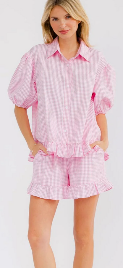 Ginger gingham two piece ruffle set