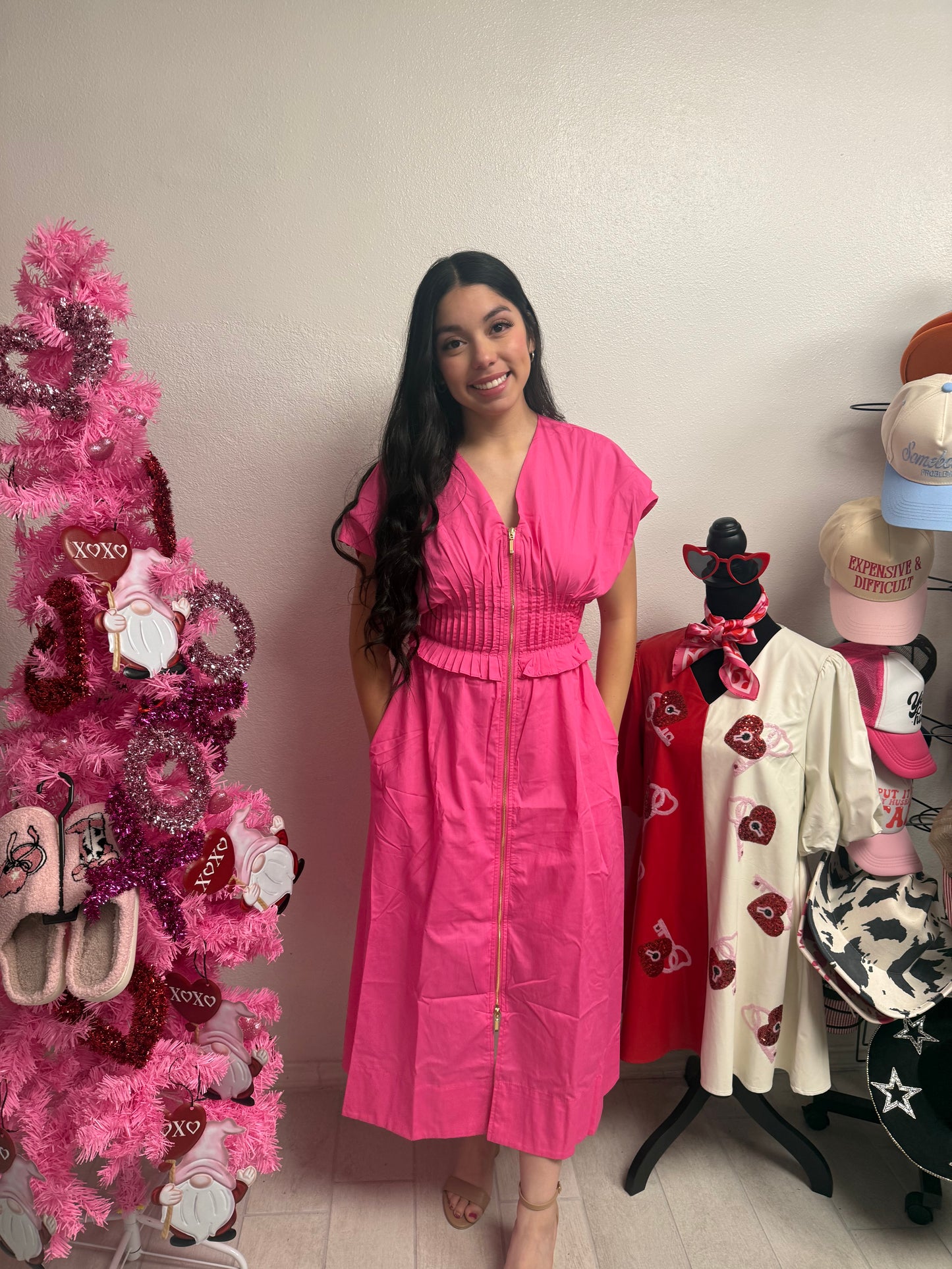 Polly pink zip up dress