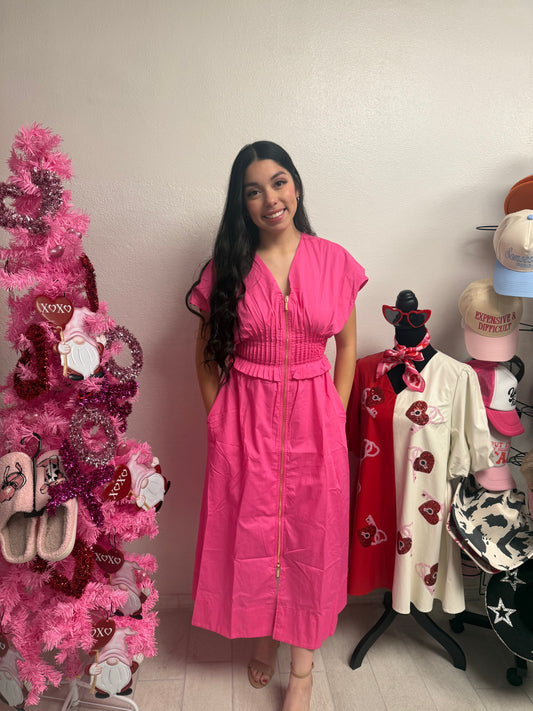 Polly pink zip up dress