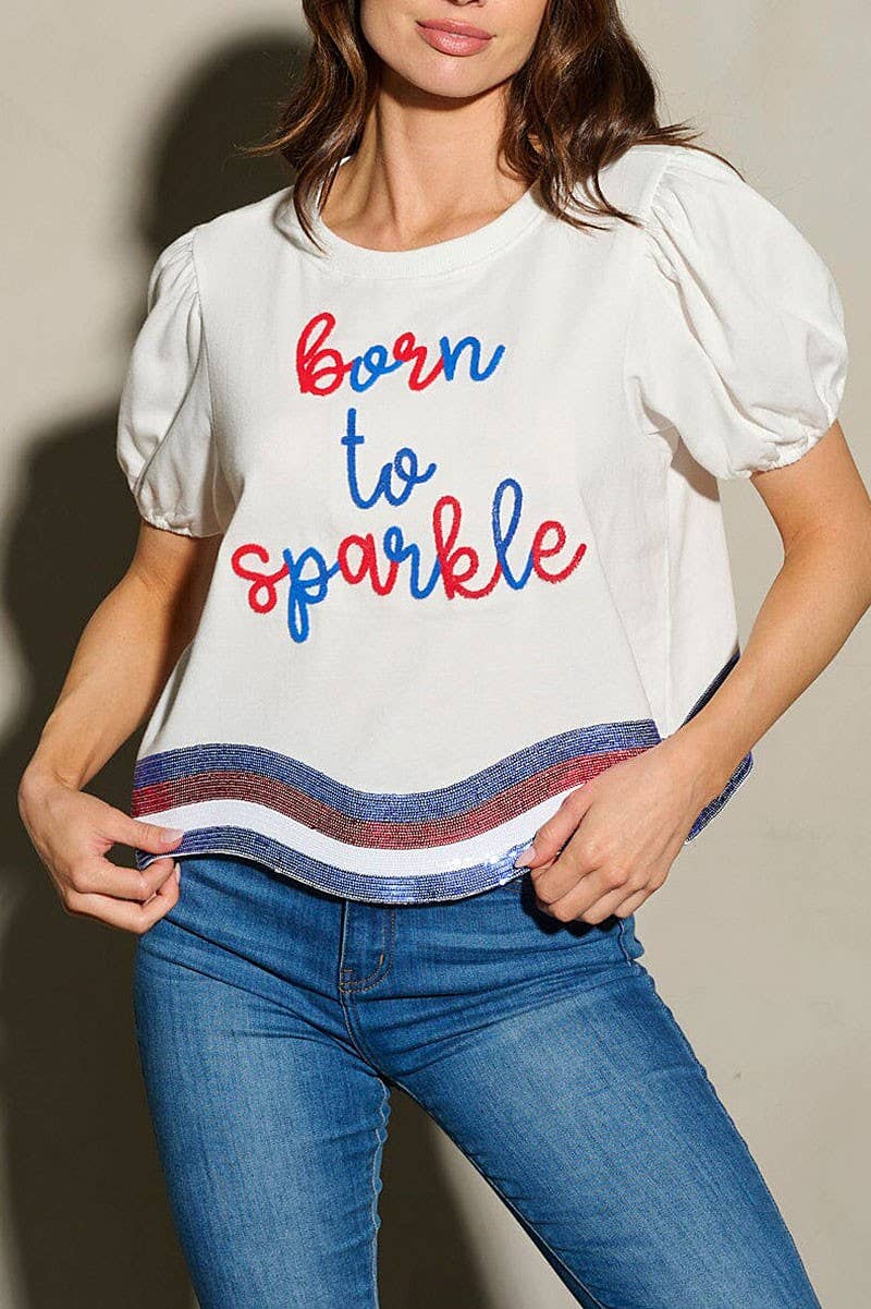 SEQUINS BORN TO SPARKLE PATRIOTIC TUNIC BLOUSE TOP