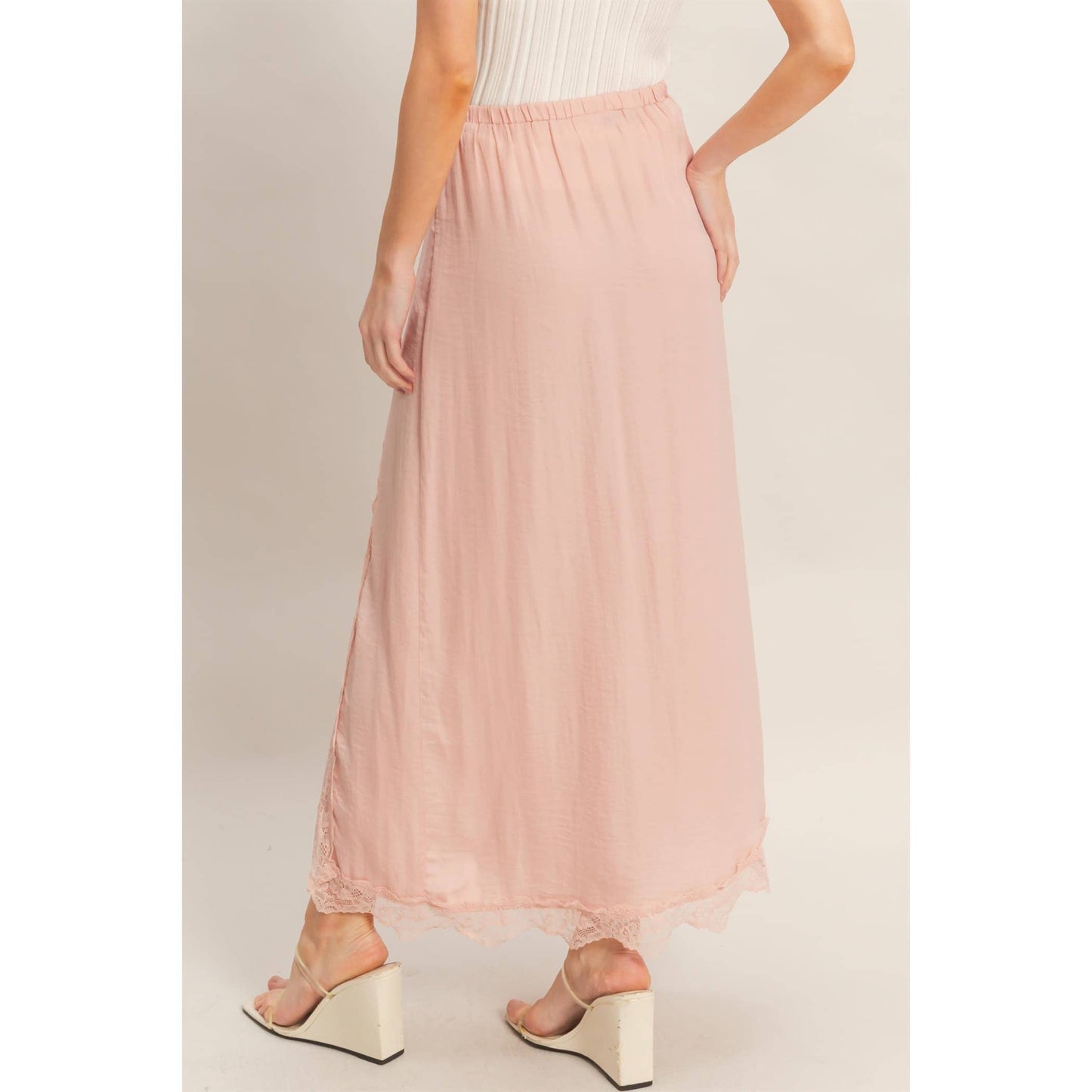 Skirt With Front Slit And Lace Hem