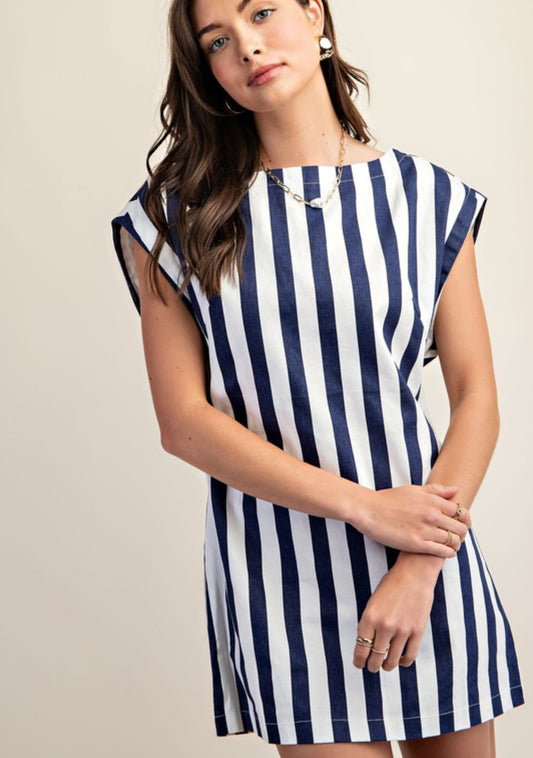 Nayeli navy striped dress / open back