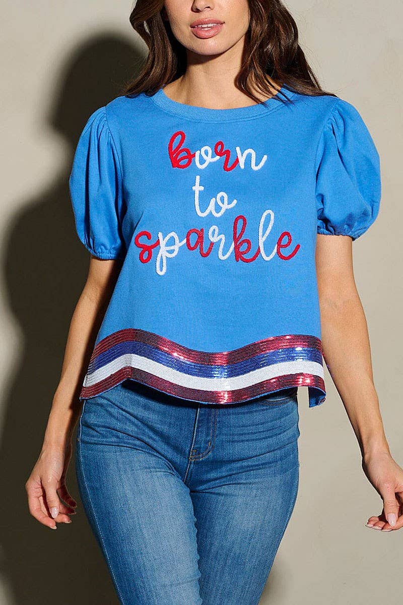 SEQUINS BORN TO SPARKLE PATRIOTIC TUNIC BLOUSE TOP