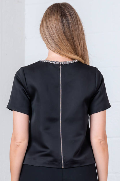 HT28314T-SHORT SLEEVE TOP WITH CRYSTAL BOW