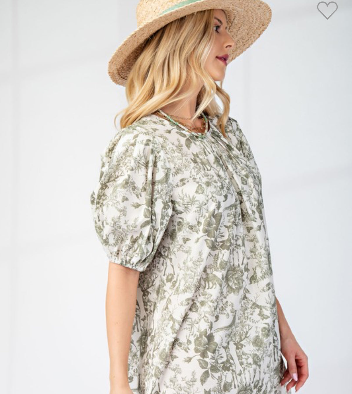 Presley pleated round neck puff sleeve dress