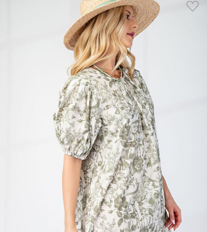 Presley pleated round neck puff sleeve dress